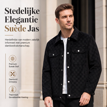 🔥Gratis verzending✈️Herenjack van imitatiesuède met dambordpatroon