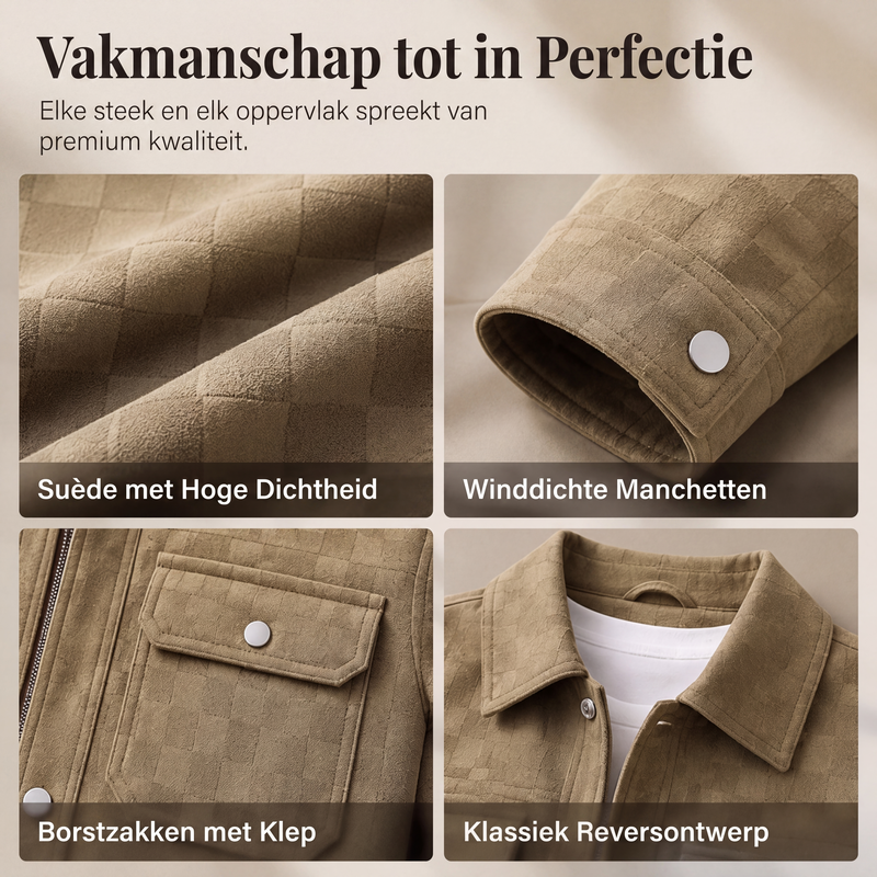 🔥Gratis verzending✈️Herenjack van imitatiesuède met dambordpatroon