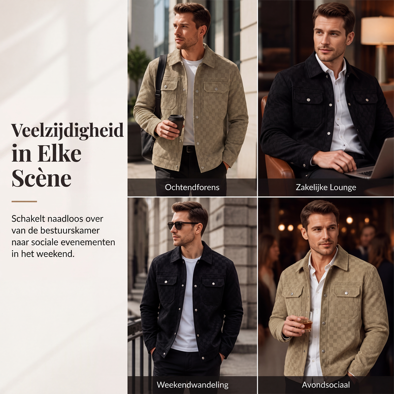 🔥Gratis verzending✈️Herenjack van imitatiesuède met dambordpatroon