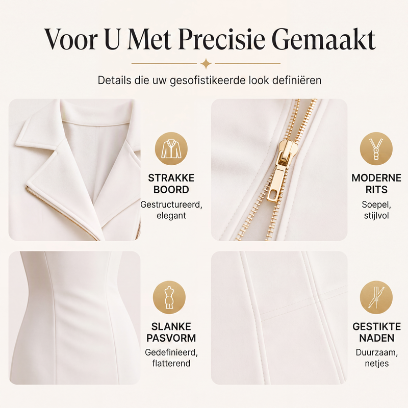 Asymmetrische damesjurk met ritssluiting aan de voorkant en split