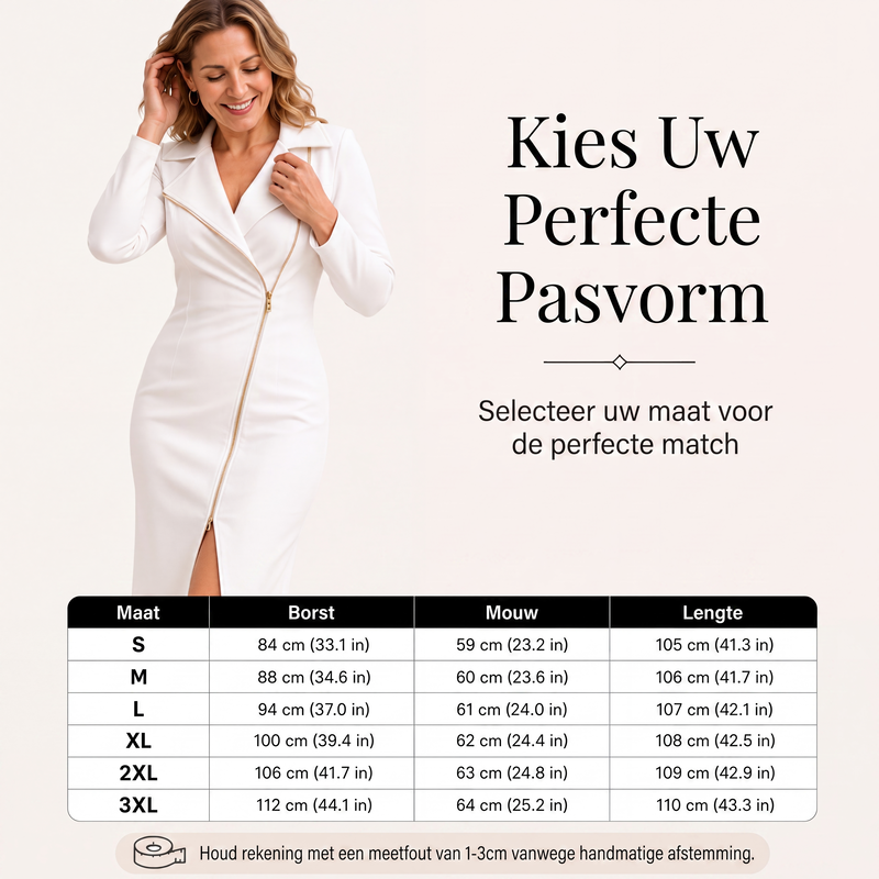 Asymmetrische damesjurk met ritssluiting aan de voorkant en split