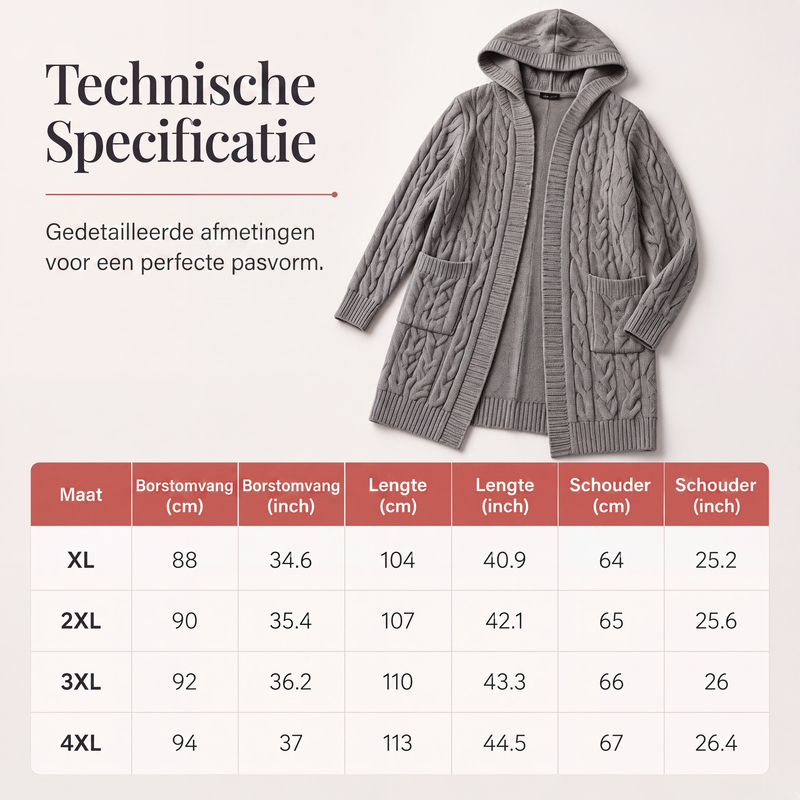Lange gebreide dameshoodievest met zakken