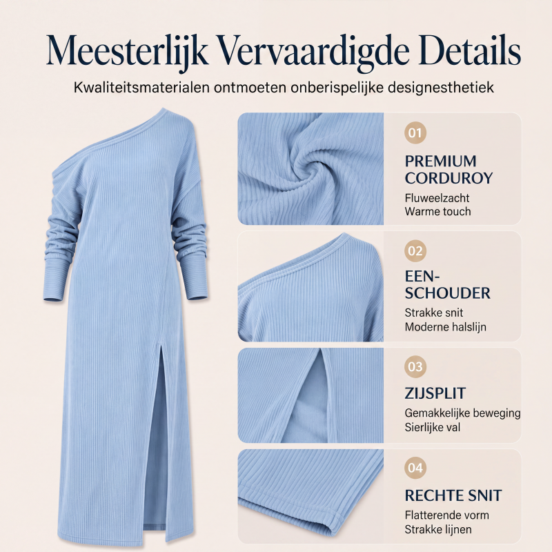 🔥Gratis verzending✈️ Dames Off Shoulder Jurk met Zijsplit 👗 Elegant, Vrouwelijk & Flatterende Pasvorm