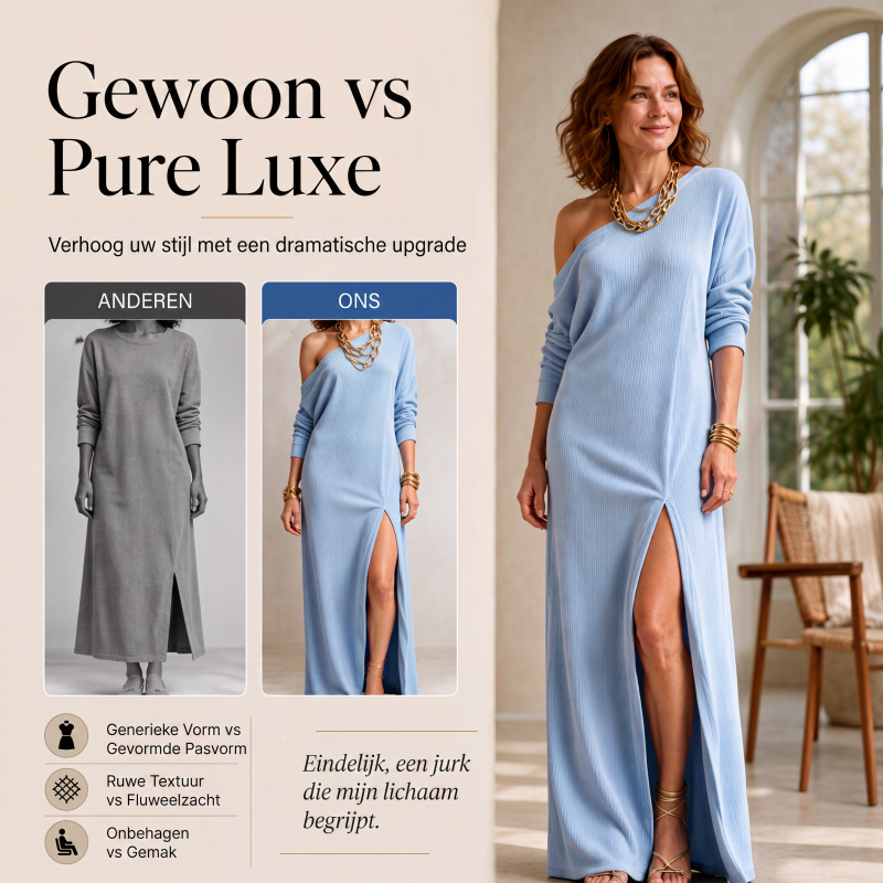 🔥Gratis verzending✈️ Dames Off Shoulder Jurk met Zijsplit 👗 Elegant, Vrouwelijk & Flatterende Pasvorm