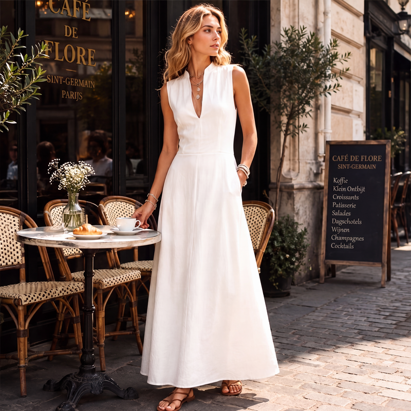 👗Maxi-jurk zonder mouwen met diepe V-hals voor dames