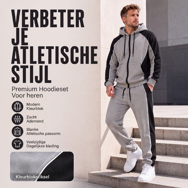 🔥Gratis verzending✈️50% OFF🔥Heren Kleurblok Ritshoodie & Joggingbroek Set