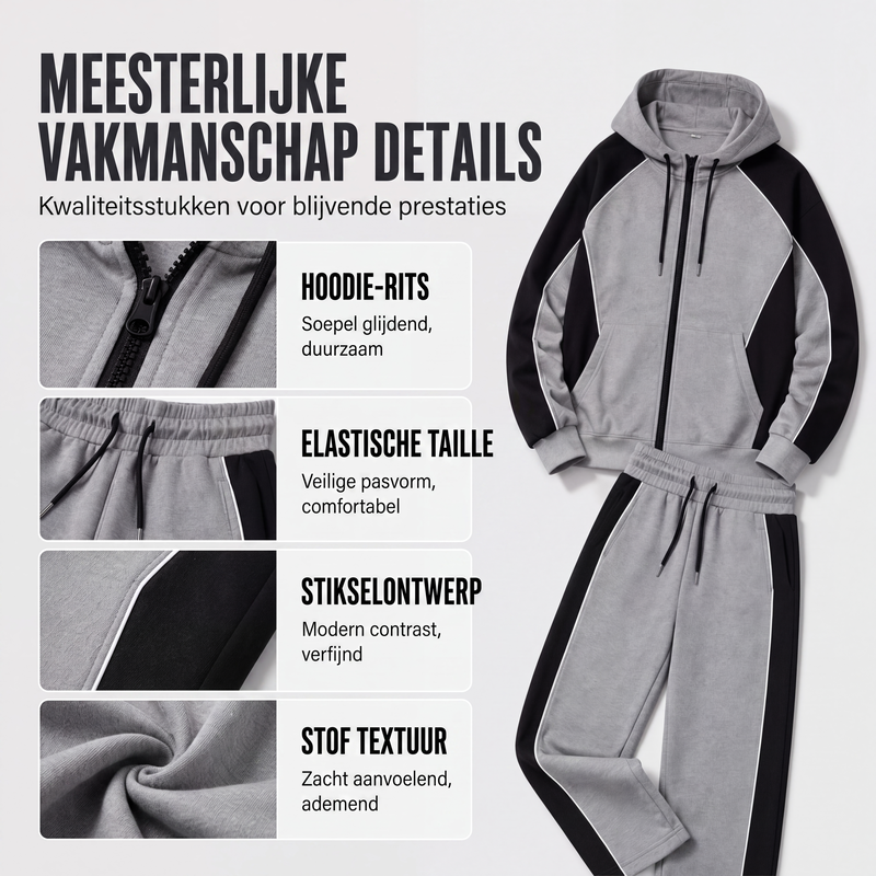 🔥Gratis verzending✈️50% OFF🔥Heren Kleurblok Ritshoodie & Joggingbroek Set