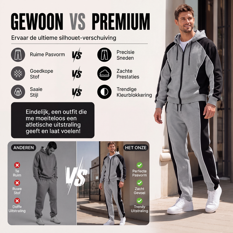 🔥Gratis verzending✈️50% OFF🔥Heren Kleurblok Ritshoodie & Joggingbroek Set