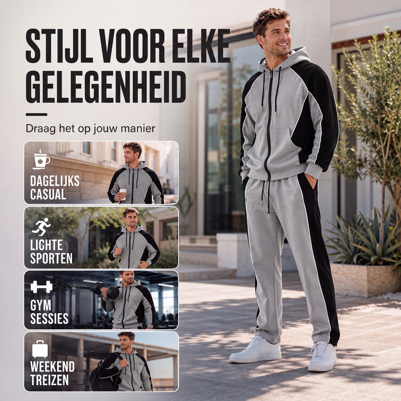 🔥Gratis verzending✈️50% OFF🔥Heren Kleurblok Ritshoodie & Joggingbroek Set