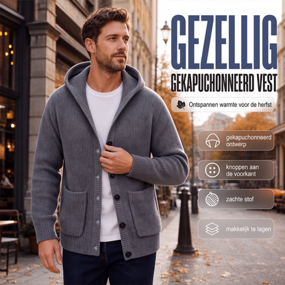 🔥Gratis verzending✈️Herengebreid vest met capuchon, casual losvallend jack met knopen en trui-stijl