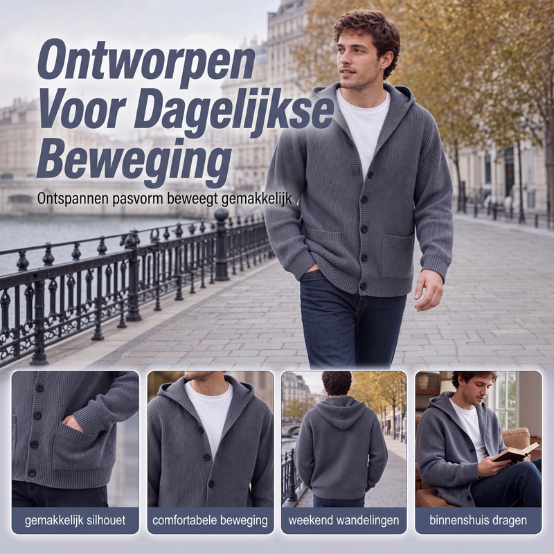 🔥Gratis verzending✈️Herengebreid vest met capuchon, casual losvallend jack met knopen en trui-stijl