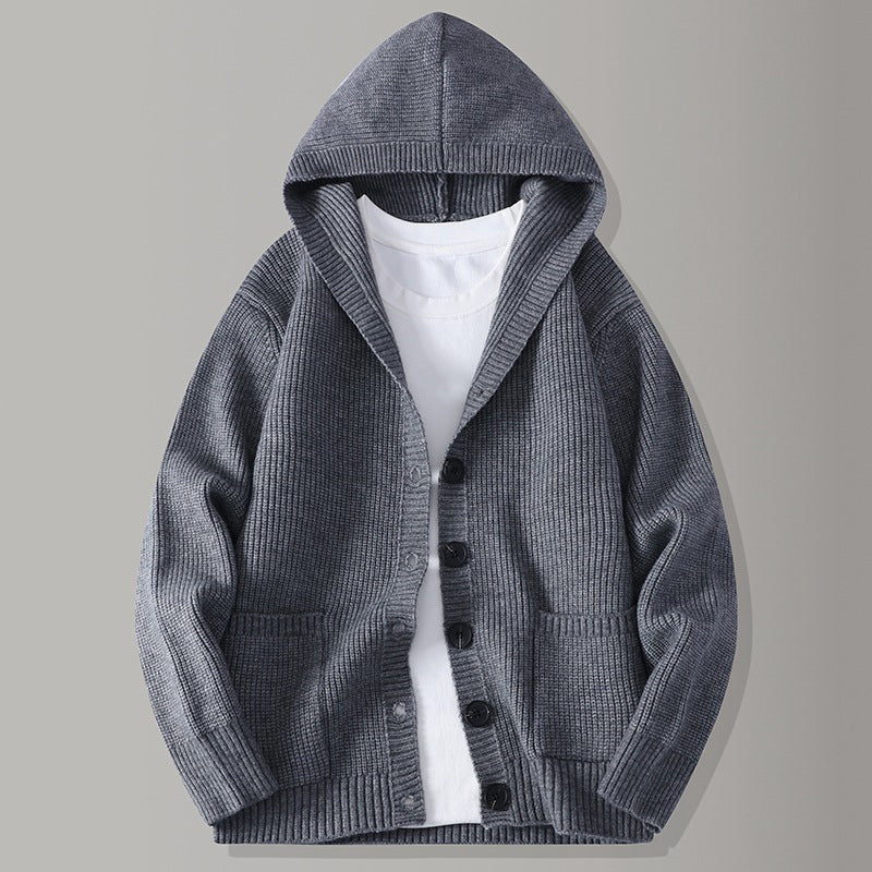 🔥Gratis verzending✈️Herengebreid vest met capuchon, casual losvallend jack met knopen en trui-stijl