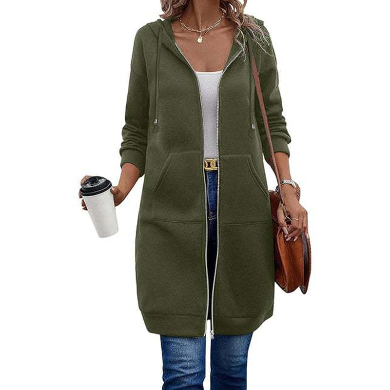 🔥 Tijdelijke Korting ✨ Dames Halflange Hoodiejas met Rits & Zakken 🧥 Comfortabele Pasvorm, Warme Laag & Casual Elegante Look
