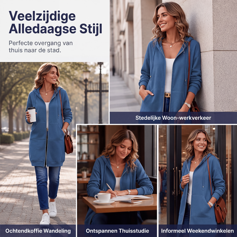 🔥 Tijdelijke Korting ✨ Dames Halflange Hoodiejas met Rits & Zakken 🧥 Comfortabele Pasvorm, Warme Laag & Casual Elegante Look