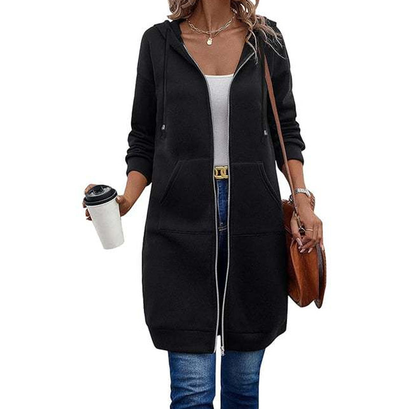 🔥 Tijdelijke Korting ✨ Dames Halflange Hoodiejas met Rits & Zakken 🧥 Comfortabele Pasvorm, Warme Laag & Casual Elegante Look