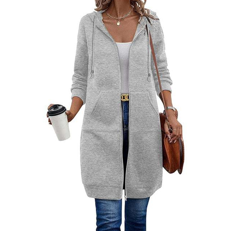 🔥 Tijdelijke Korting ✨ Dames Halflange Hoodiejas met Rits & Zakken 🧥 Comfortabele Pasvorm, Warme Laag & Casual Elegante Look