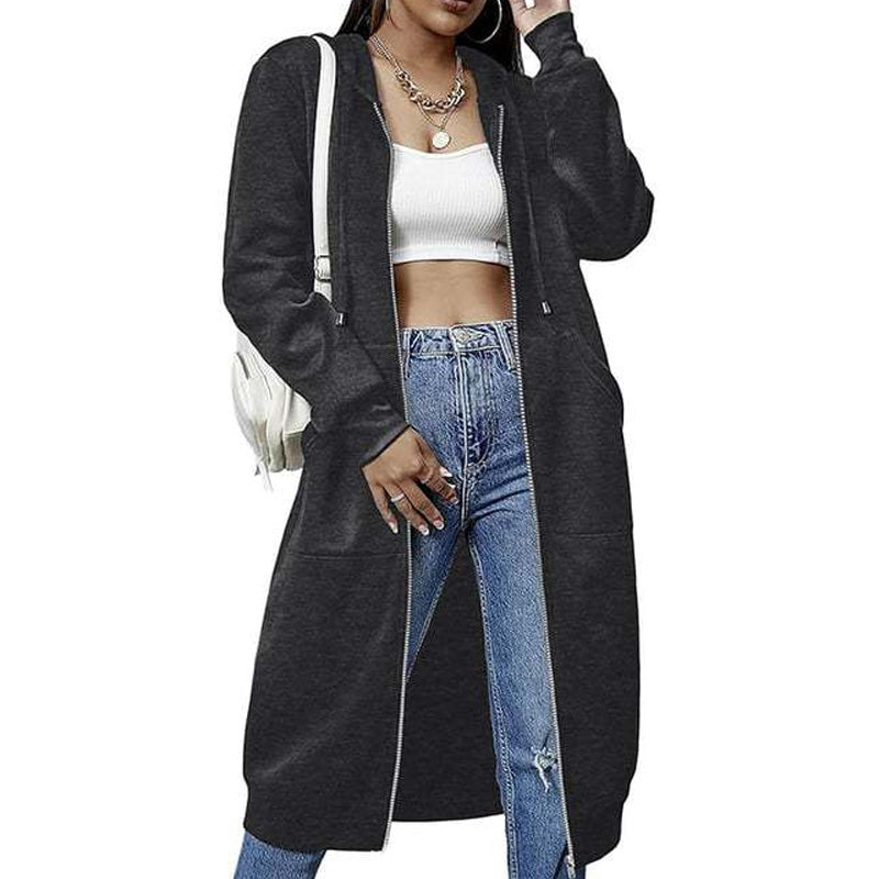 🔥 Tijdelijke Korting ✨ Dames Halflange Hoodiejas met Rits & Zakken 🧥 Comfortabele Pasvorm, Warme Laag & Casual Elegante Look