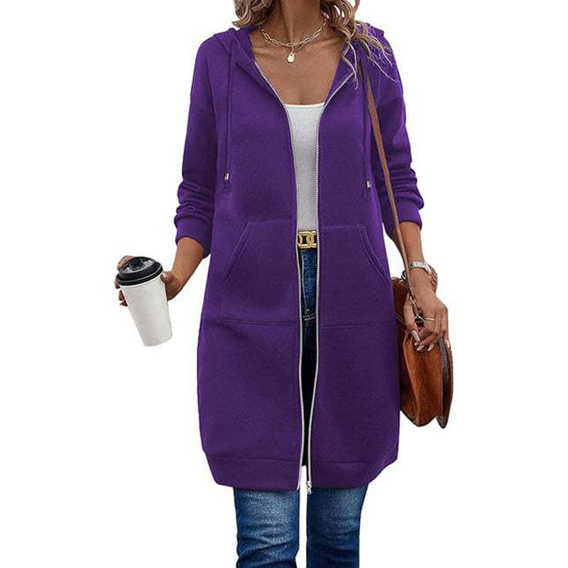 🔥 Tijdelijke Korting ✨ Dames Halflange Hoodiejas met Rits & Zakken 🧥 Comfortabele Pasvorm, Warme Laag & Casual Elegante Look