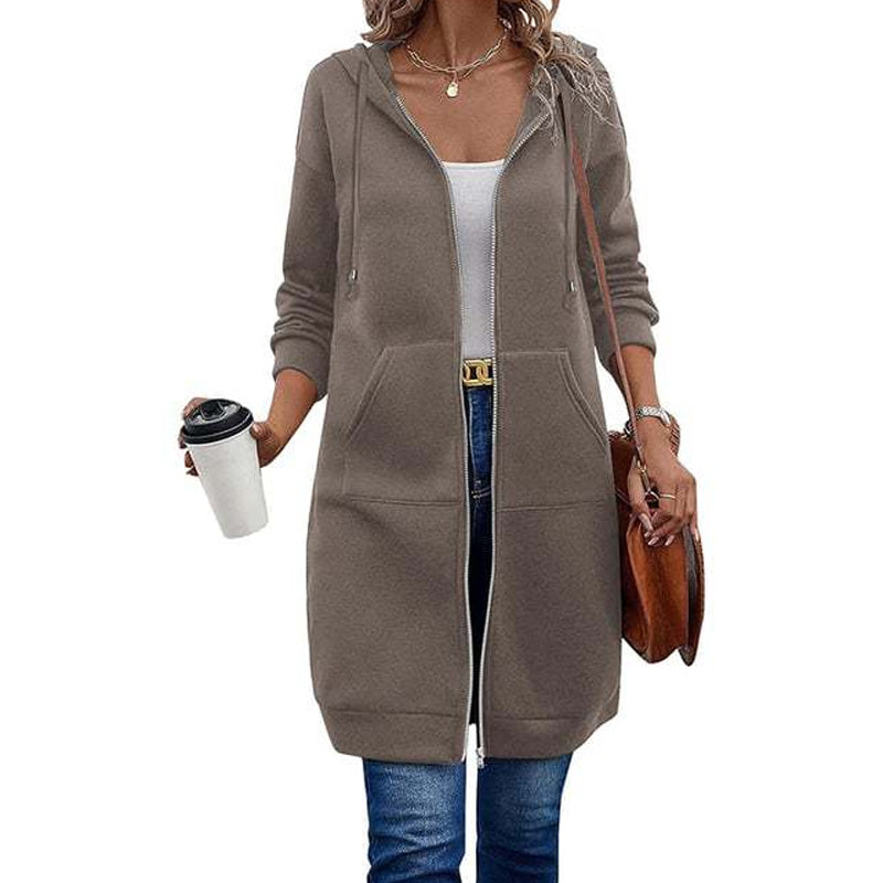 🔥 Tijdelijke Korting ✨ Dames Halflange Hoodiejas met Rits & Zakken 🧥 Comfortabele Pasvorm, Warme Laag & Casual Elegante Look
