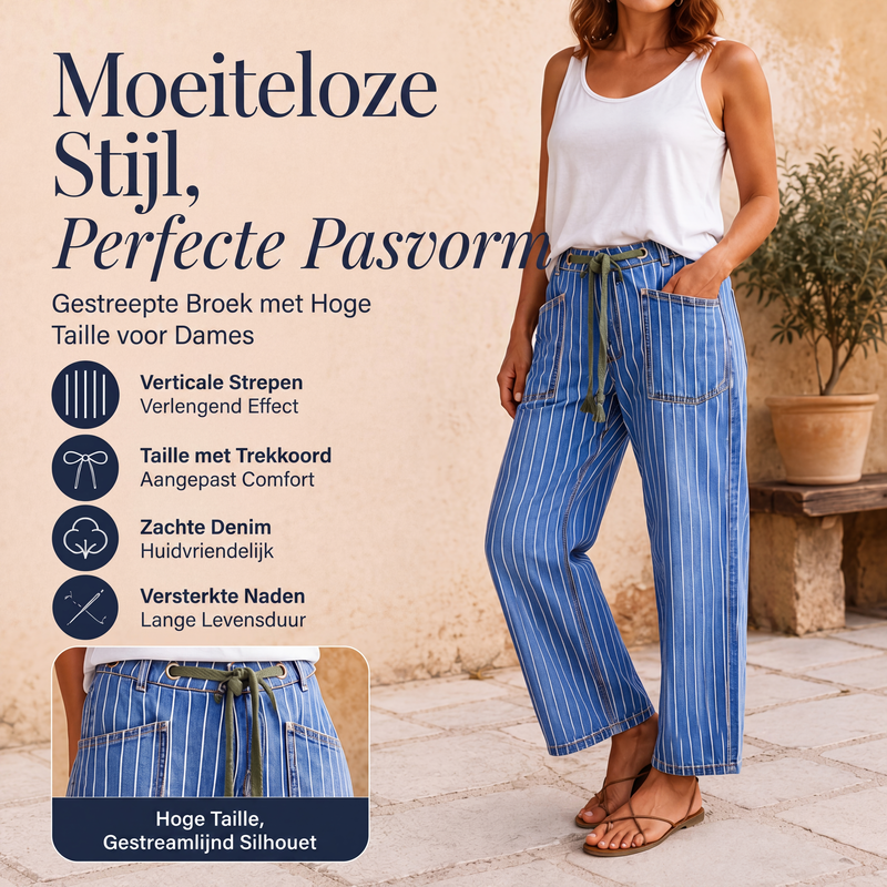 Dames verticale gestreepte rekbare denim broeken