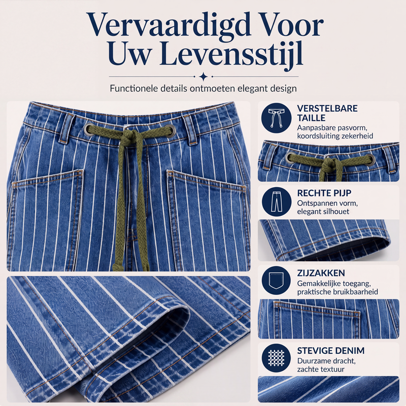 Dames verticale gestreepte rekbare denim broeken