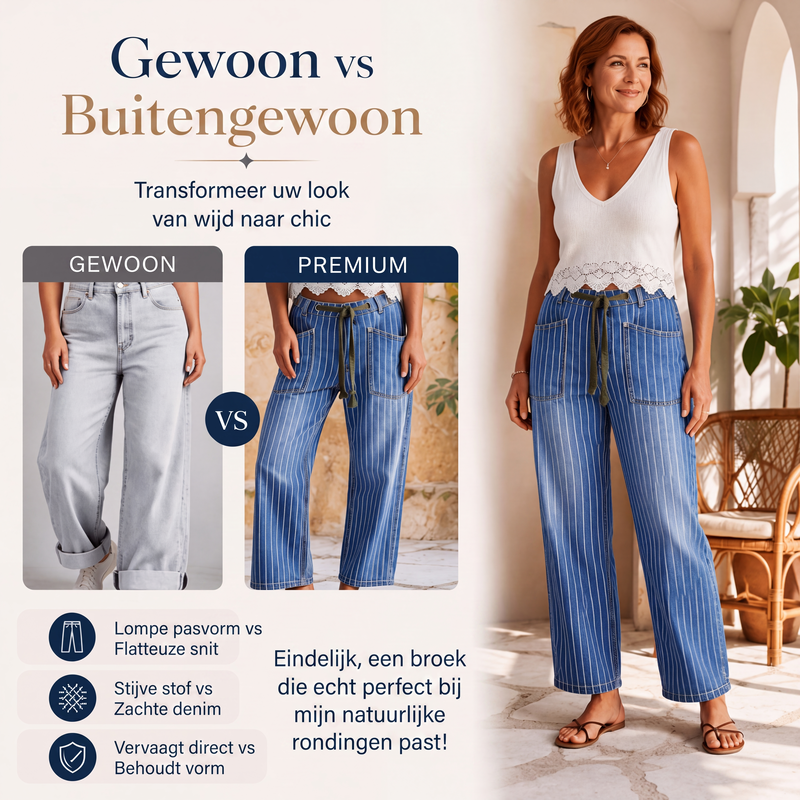 Dames verticale gestreepte rekbare denim broeken