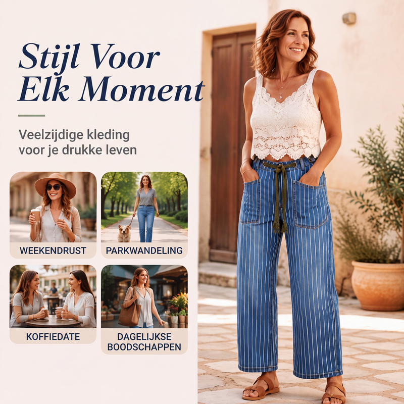 Dames verticale gestreepte rekbare denim broeken