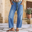 Dames verticale gestreepte rekbare denim broeken