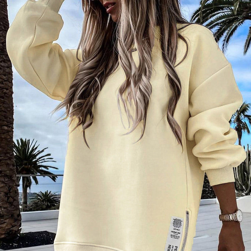 😍Lange Mouw Pullover met Rits Slit – Casual Sweatshirt Jurk voor Dames