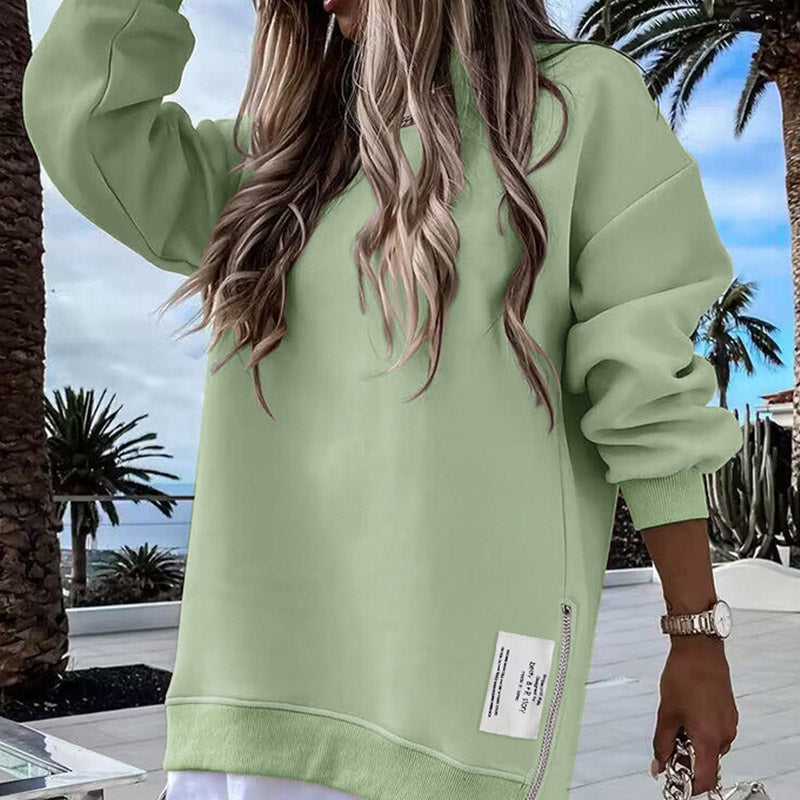 😍Lange Mouw Pullover met Rits Slit – Casual Sweatshirt Jurk voor Dames