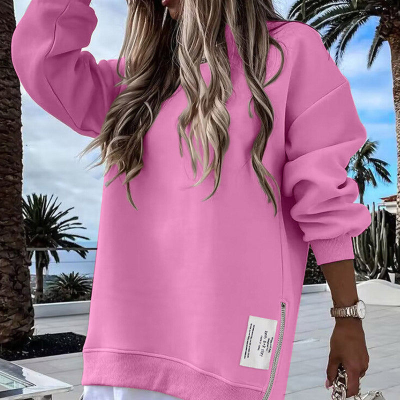 😍Lange Mouw Pullover met Rits Slit – Casual Sweatshirt Jurk voor Dames