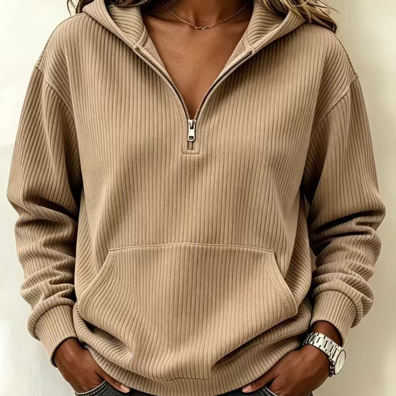 ✨🧥Casuele Geribbelde Gebreide Half-Ritshoodie voor Vrouwen🔥Limited aanbieding