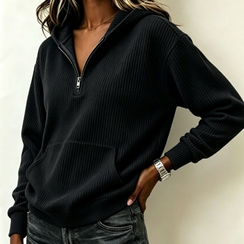 ✨🧥Casuele Geribbelde Gebreide Half-Ritshoodie voor Vrouwen🔥Limited aanbieding