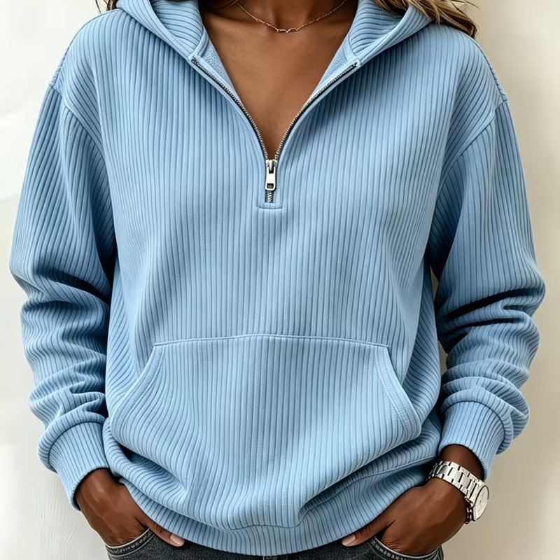 ✨🧥Casuele Geribbelde Gebreide Half-Ritshoodie voor Vrouwen🔥Limited aanbieding