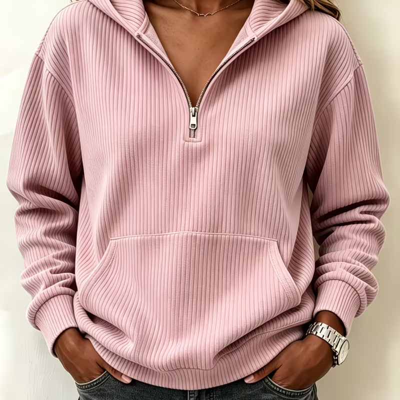 ✨🧥Casuele Geribbelde Gebreide Half-Ritshoodie voor Vrouwen🔥Limited aanbieding