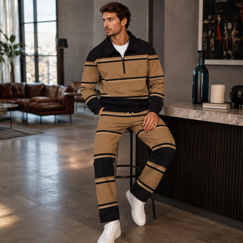 🔥Gratis verzending✈️Trainingspak voor heren: sweater met halve rits en print, en broek