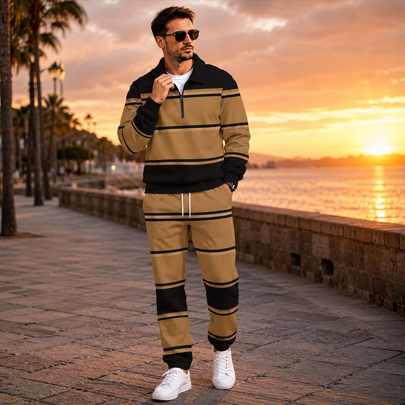 🔥Gratis verzending✈️Trainingspak voor heren: sweater met halve rits en print, en broek