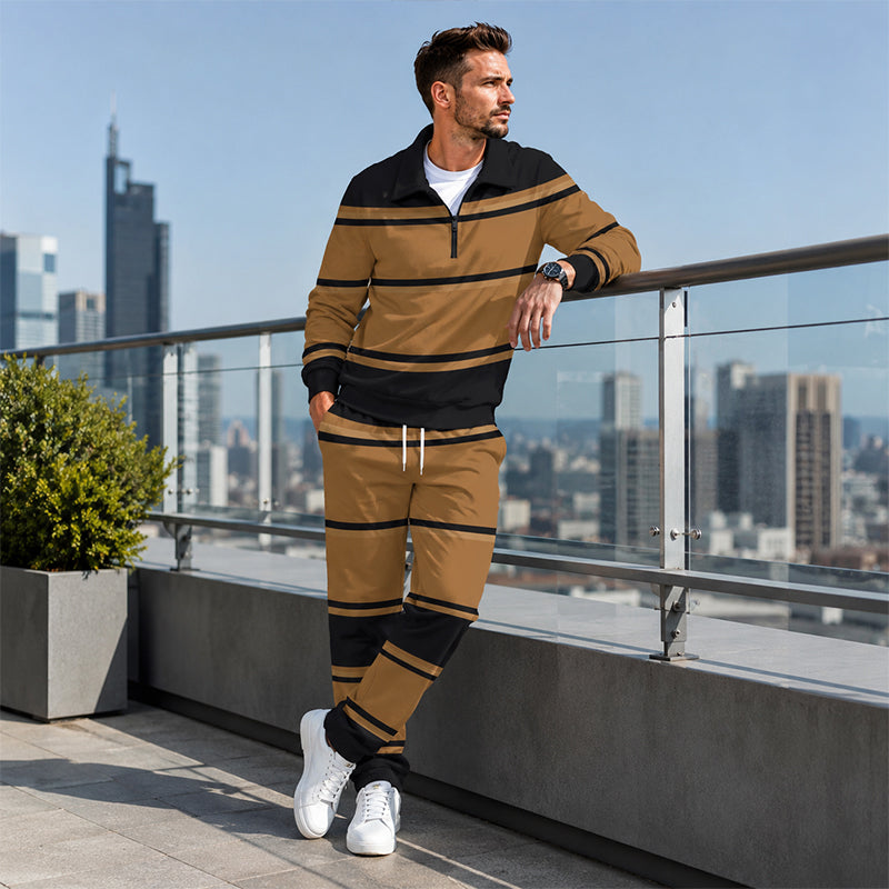 🔥Gratis verzending✈️Trainingspak voor heren: sweater met halve rits en print, en broek