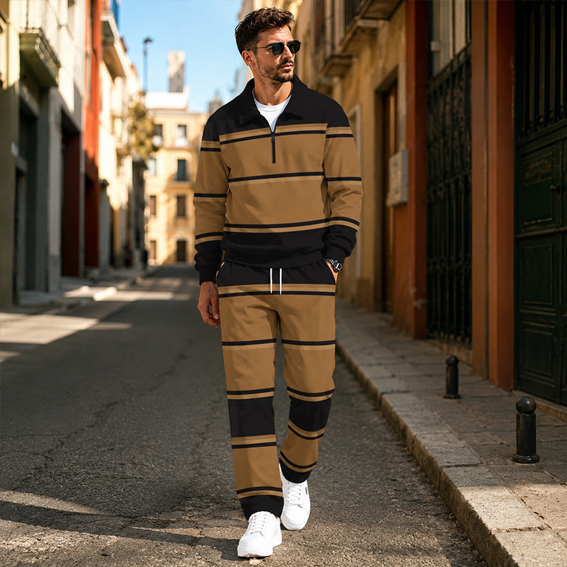 🔥Gratis verzending✈️Trainingspak voor heren: sweater met halve rits en print, en broek