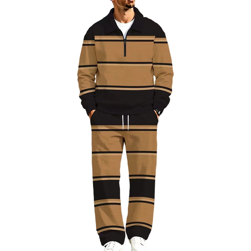 🔥Gratis verzending✈️Trainingspak voor heren: sweater met halve rits en print, en broek