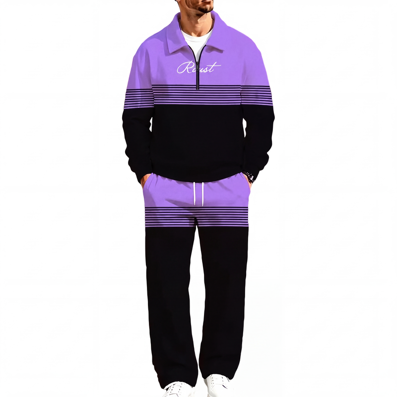 🔥Gratis verzending✈️Trainingspak voor heren: sweater met halve rits en print, en broek