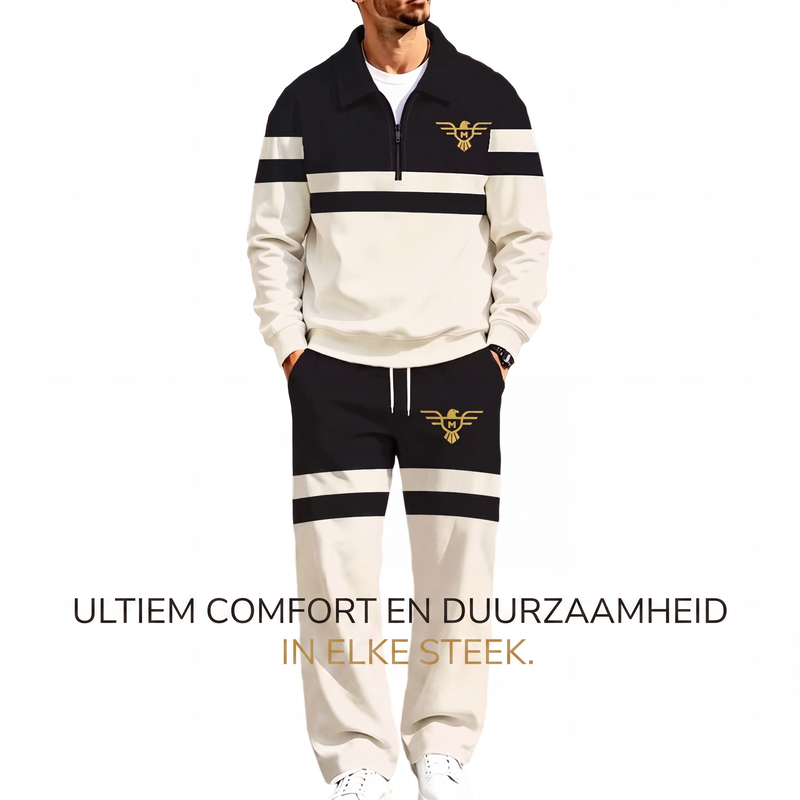 🔥Gratis verzending✈️Trainingspak voor heren: sweater met halve rits en print, en broek