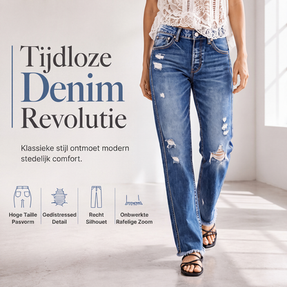 🔥 50% KORTING ✨ Dames Distressed Straight Leg Jeans 👖 Trendy Vintage Look, Comfortabele Pasvorm & Tijdloze Denim Stijl