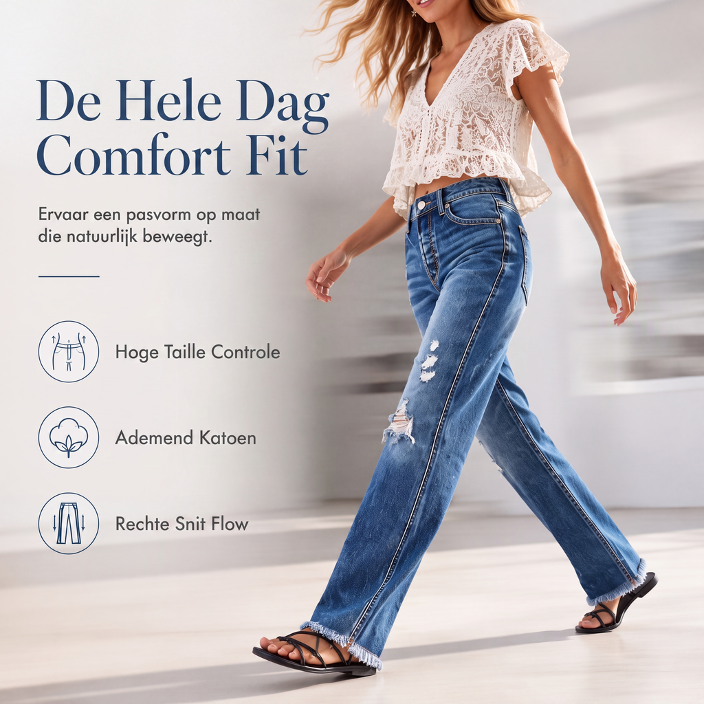 🔥 50% KORTING ✨ Dames Distressed Straight Leg Jeans 👖 Trendy Vintage Look, Comfortabele Pasvorm & Tijdloze Denim Stijl
