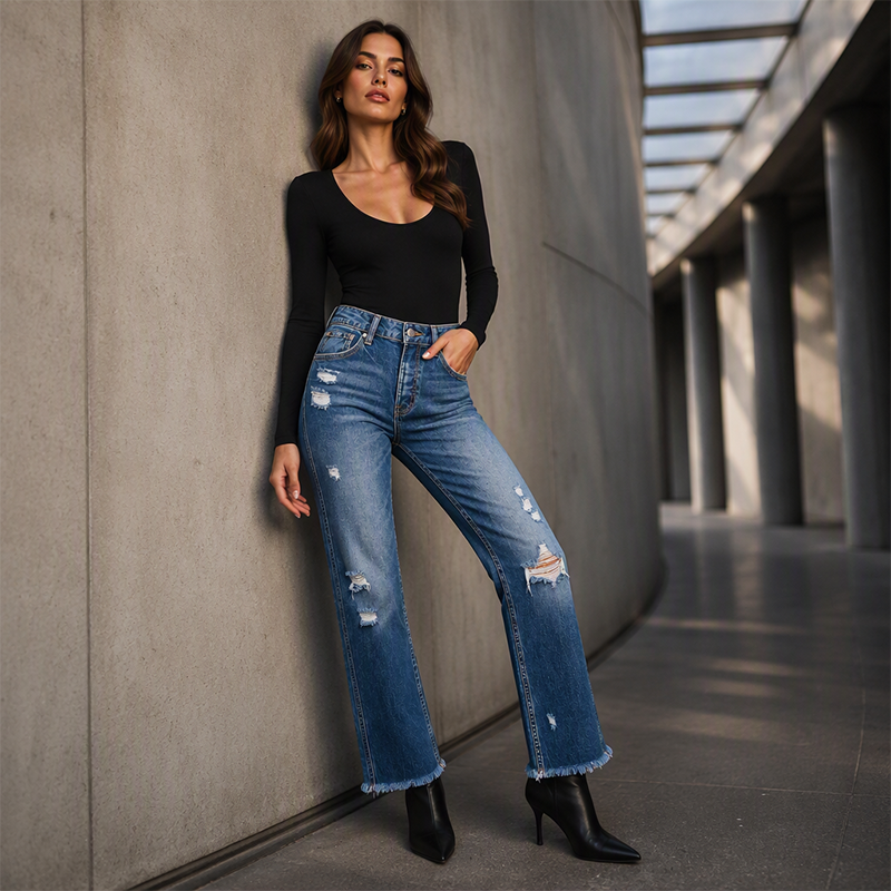🔥 50% KORTING ✨ Dames Distressed Straight Leg Jeans 👖 Trendy Vintage Look, Comfortabele Pasvorm & Tijdloze Denim Stijl