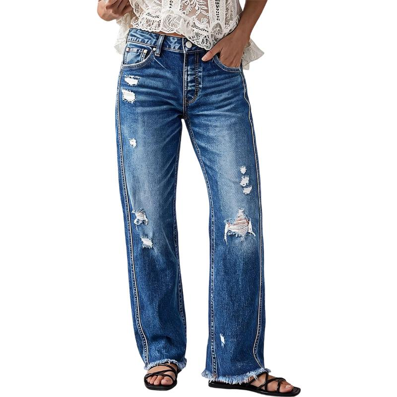 🔥 50% KORTING ✨ Dames Distressed Straight Leg Jeans 👖 Trendy Vintage Look, Comfortabele Pasvorm & Tijdloze Denim Stijl