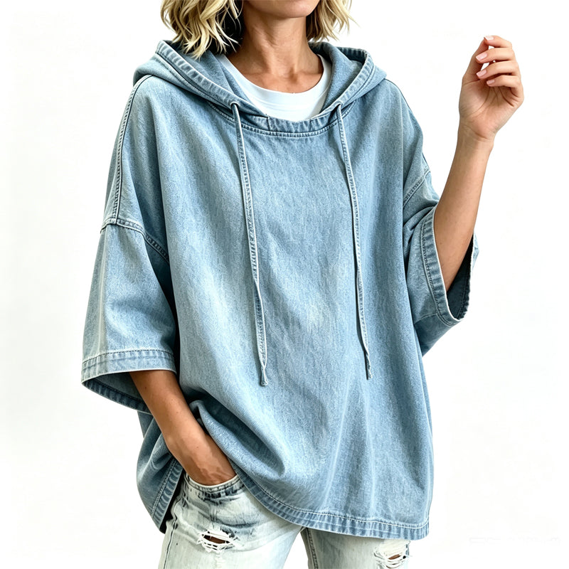 🔥 Nieuw & Trendy ✨ Dames Casual Losse Denim Hoodie 👕 Stoere Denim Look, Comfortabele Pasvorm & Trendy Streetstyle