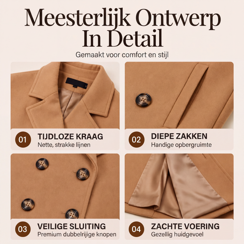 🔥Gratis verzending✈️Wollen dubbelrijige damesjas van gemengde stof