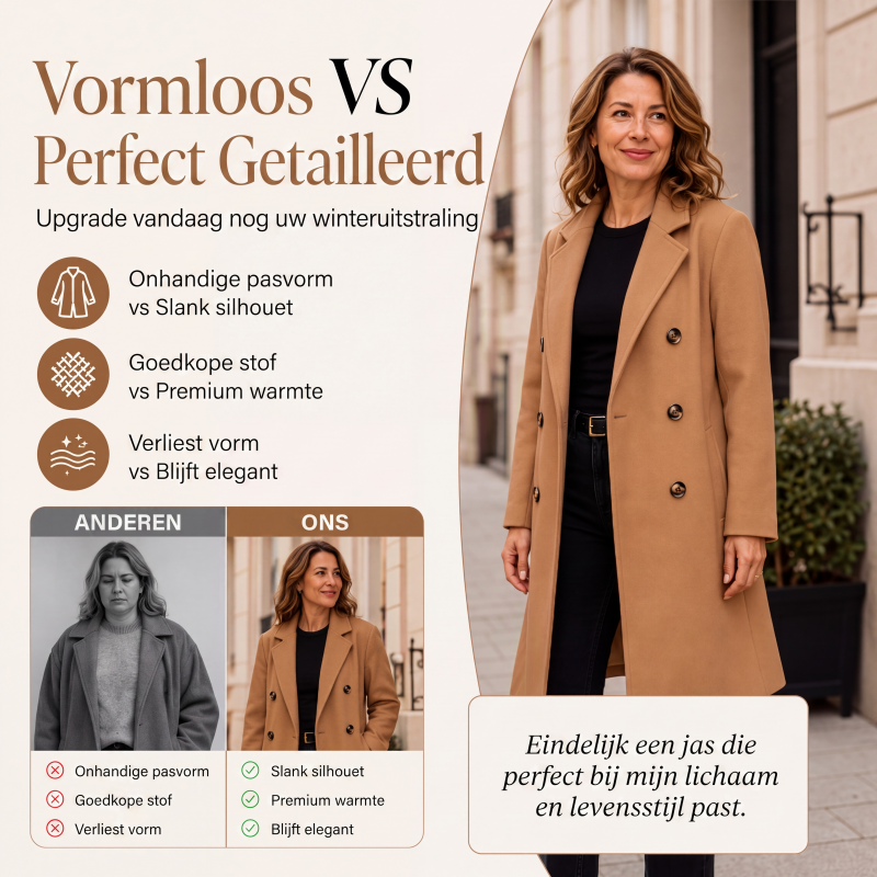 🔥Gratis verzending✈️Wollen dubbelrijige damesjas van gemengde stof