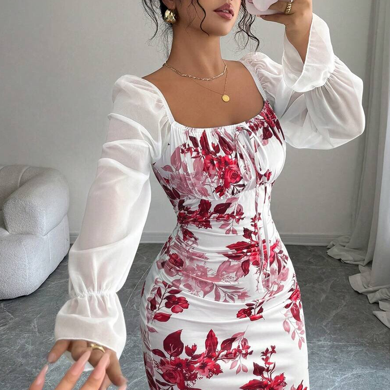 👗Elegante klokvormige jurk met bloemenprint voor dames😍